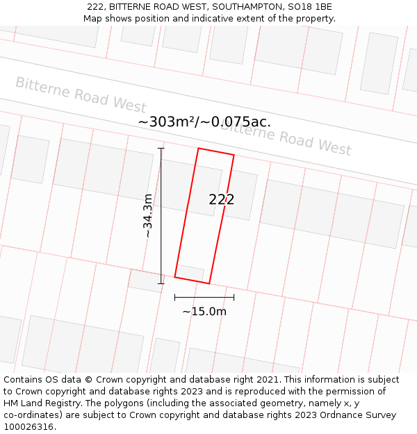 222, BITTERNE ROAD WEST, SOUTHAMPTON, SO18 1BE: Plot and title map