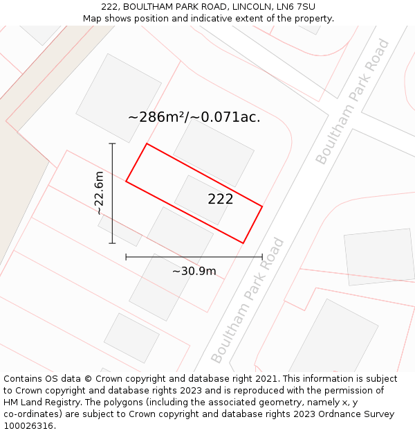 222, BOULTHAM PARK ROAD, LINCOLN, LN6 7SU: Plot and title map