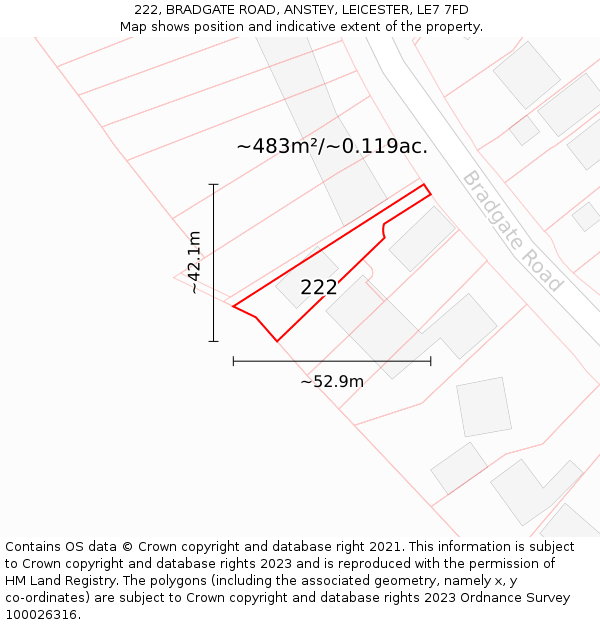 222, BRADGATE ROAD, ANSTEY, LEICESTER, LE7 7FD: Plot and title map