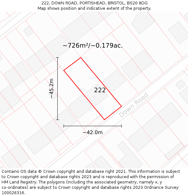 222, DOWN ROAD, PORTISHEAD, BRISTOL, BS20 8DG: Plot and title map