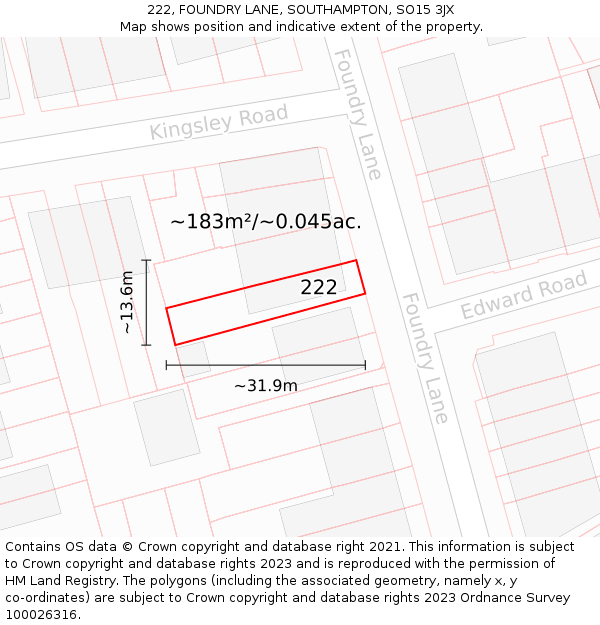 222, FOUNDRY LANE, SOUTHAMPTON, SO15 3JX: Plot and title map