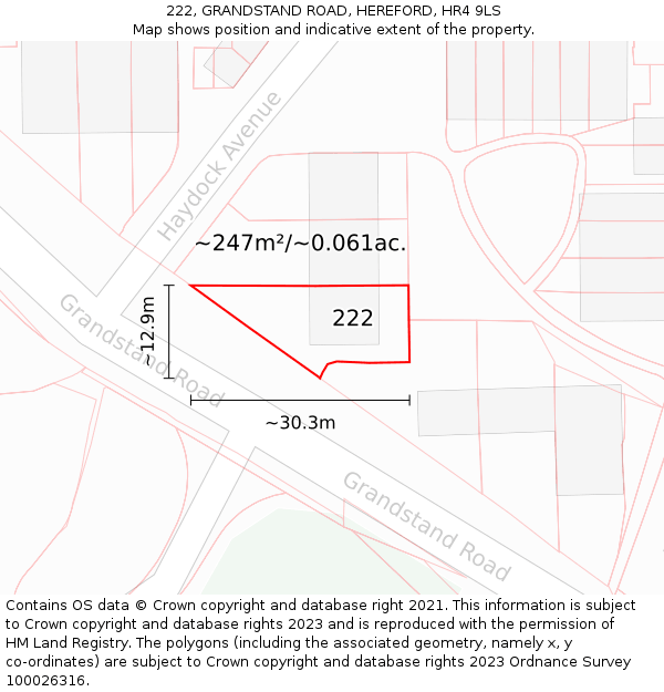 222, GRANDSTAND ROAD, HEREFORD, HR4 9LS: Plot and title map
