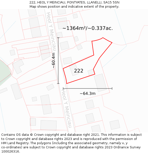 222, HEOL Y MEINCIAU, PONTYATES, LLANELLI, SA15 5SN: Plot and title map