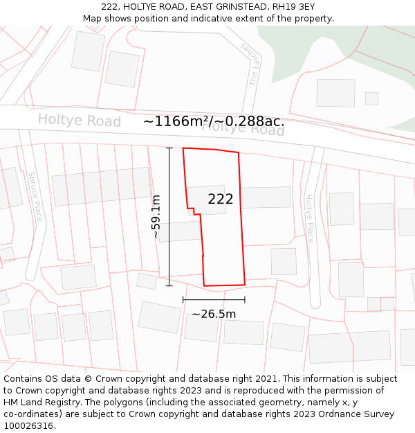 222, HOLTYE ROAD, EAST GRINSTEAD, RH19 3EY: Plot and title map