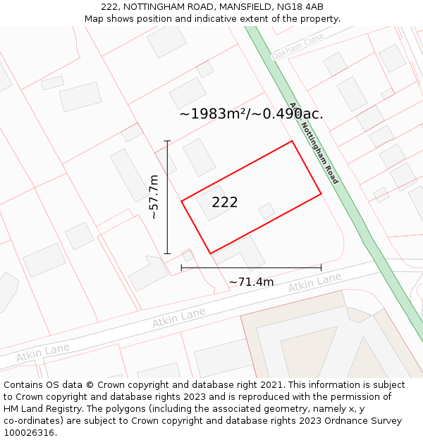 222, NOTTINGHAM ROAD, MANSFIELD, NG18 4AB: Plot and title map