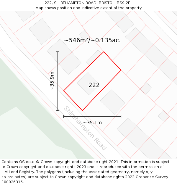 222, SHIREHAMPTON ROAD, BRISTOL, BS9 2EH: Plot and title map