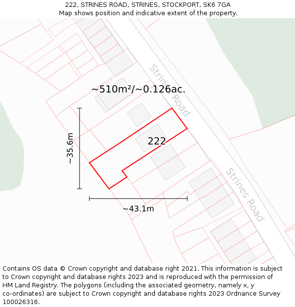 222, STRINES ROAD, STRINES, STOCKPORT, SK6 7GA: Plot and title map