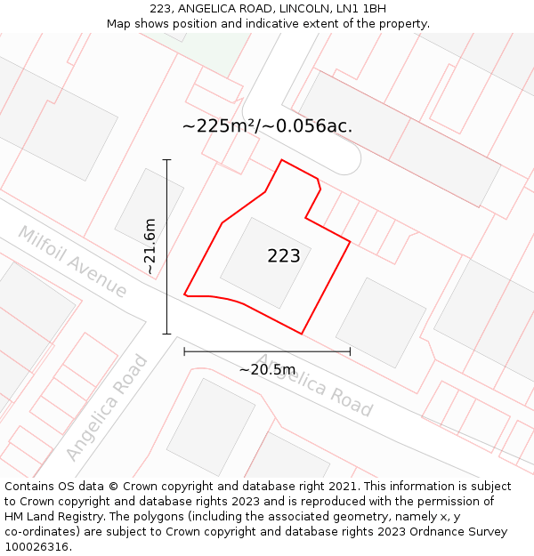 223, ANGELICA ROAD, LINCOLN, LN1 1BH: Plot and title map
