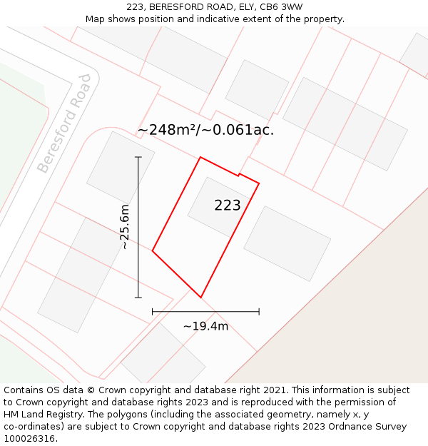 223, BERESFORD ROAD, ELY, CB6 3WW: Plot and title map