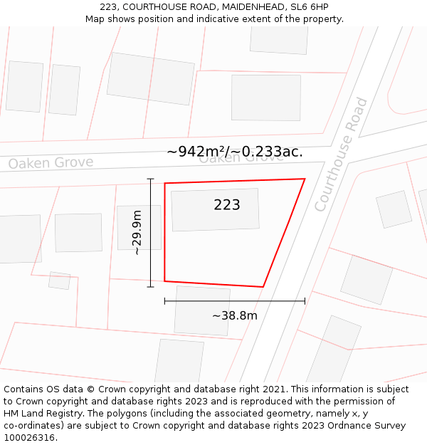 223, COURTHOUSE ROAD, MAIDENHEAD, SL6 6HP: Plot and title map