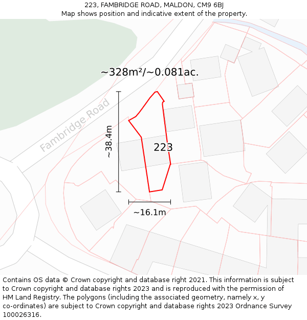 223, FAMBRIDGE ROAD, MALDON, CM9 6BJ: Plot and title map