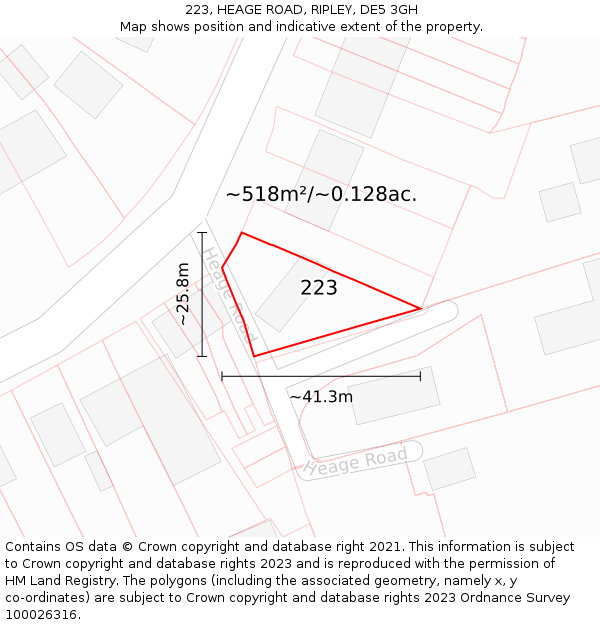 223, HEAGE ROAD, RIPLEY, DE5 3GH: Plot and title map