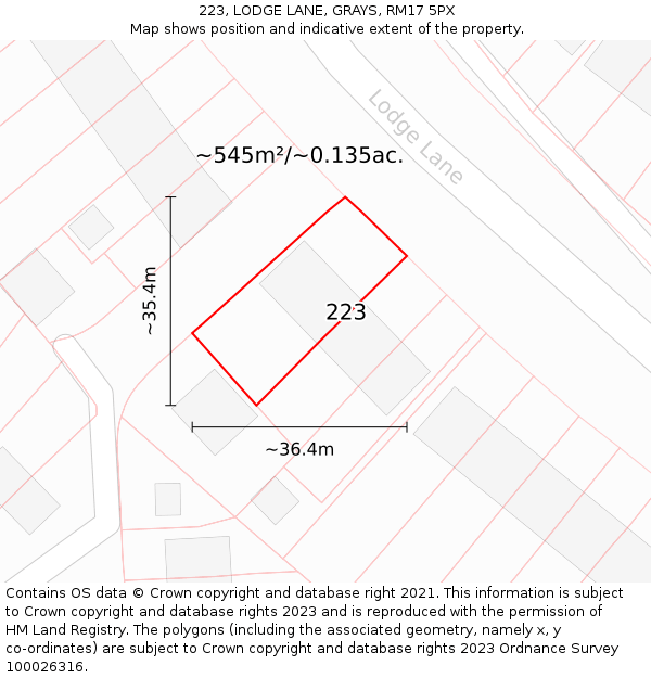 223, LODGE LANE, GRAYS, RM17 5PX: Plot and title map