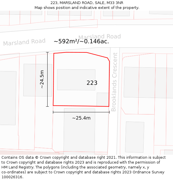 223, MARSLAND ROAD, SALE, M33 3NR: Plot and title map