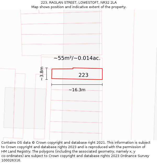 223, RAGLAN STREET, LOWESTOFT, NR32 2LA: Plot and title map
