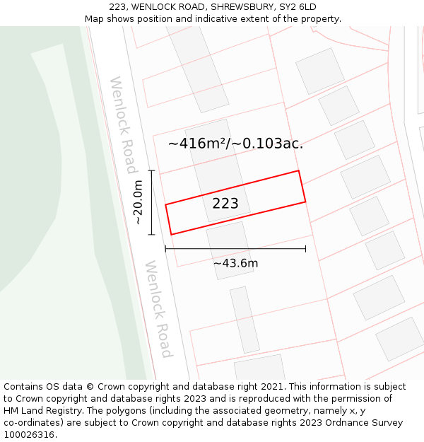 223, WENLOCK ROAD, SHREWSBURY, SY2 6LD: Plot and title map