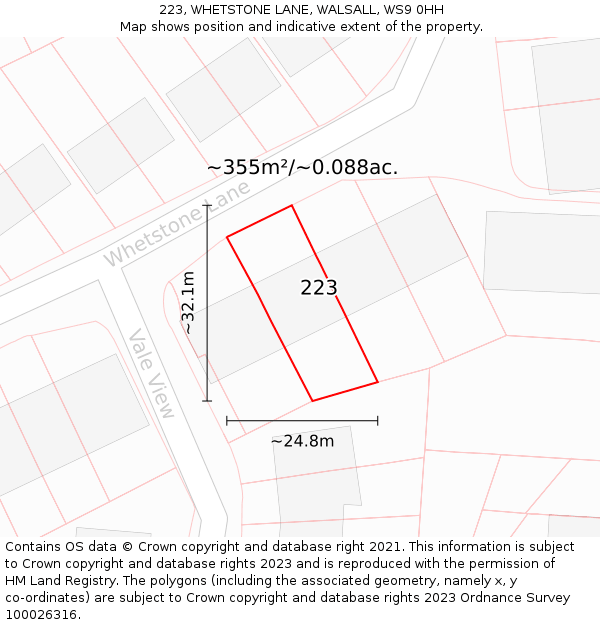 223, WHETSTONE LANE, WALSALL, WS9 0HH: Plot and title map