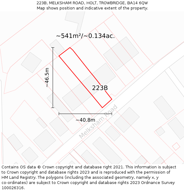 223B, MELKSHAM ROAD, HOLT, TROWBRIDGE, BA14 6QW: Plot and title map