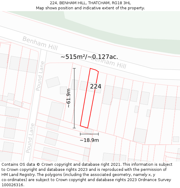 224, BENHAM HILL, THATCHAM, RG18 3HL: Plot and title map