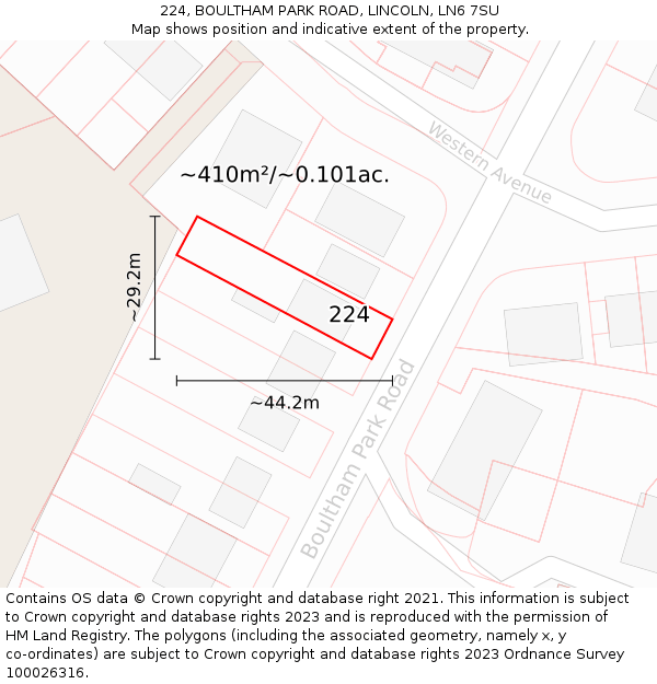 224, BOULTHAM PARK ROAD, LINCOLN, LN6 7SU: Plot and title map