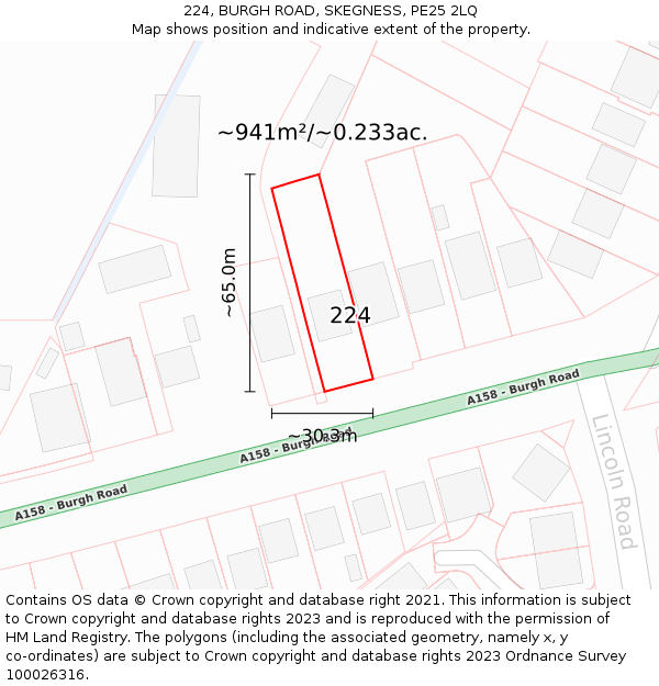 224, BURGH ROAD, SKEGNESS, PE25 2LQ: Plot and title map