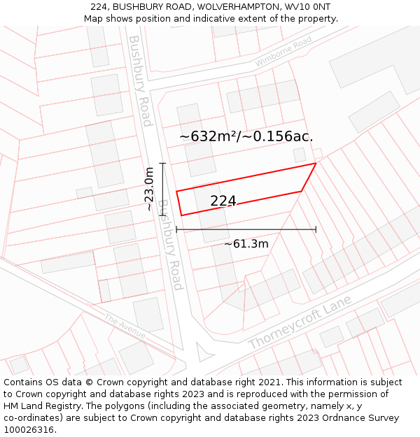 224, BUSHBURY ROAD, WOLVERHAMPTON, WV10 0NT: Plot and title map