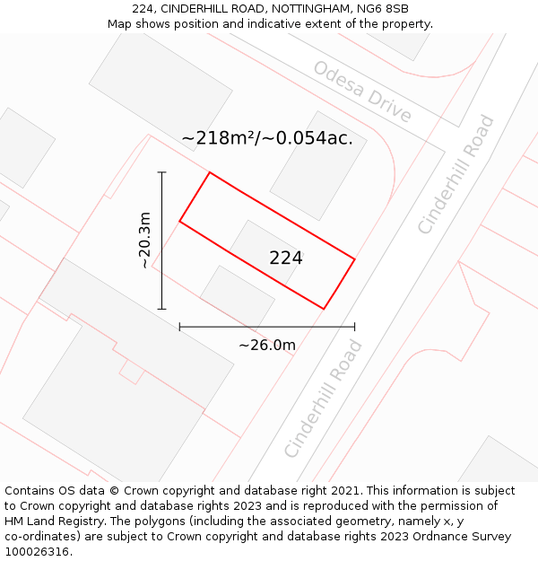 224, CINDERHILL ROAD, NOTTINGHAM, NG6 8SB: Plot and title map