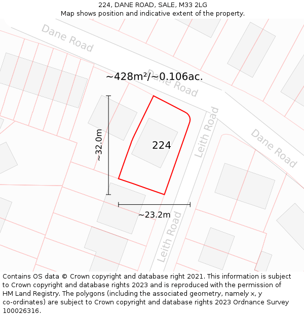224, DANE ROAD, SALE, M33 2LG: Plot and title map