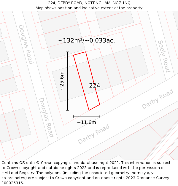 224, DERBY ROAD, NOTTINGHAM, NG7 1NQ: Plot and title map