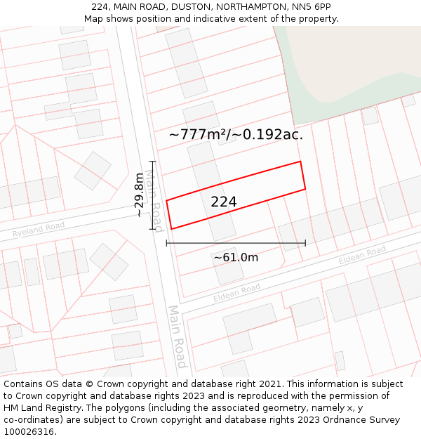 224, MAIN ROAD, DUSTON, NORTHAMPTON, NN5 6PP: Plot and title map