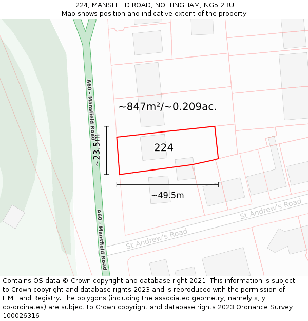 224, MANSFIELD ROAD, NOTTINGHAM, NG5 2BU: Plot and title map