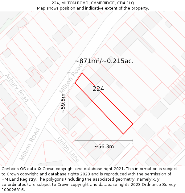 224, MILTON ROAD, CAMBRIDGE, CB4 1LQ: Plot and title map