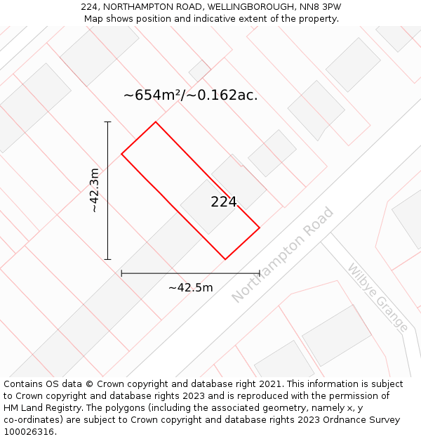 224, NORTHAMPTON ROAD, WELLINGBOROUGH, NN8 3PW: Plot and title map