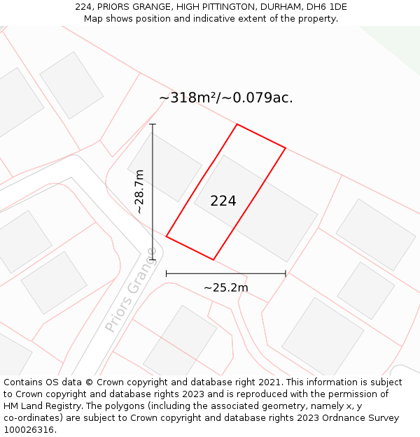 224, PRIORS GRANGE, HIGH PITTINGTON, DURHAM, DH6 1DE: Plot and title map