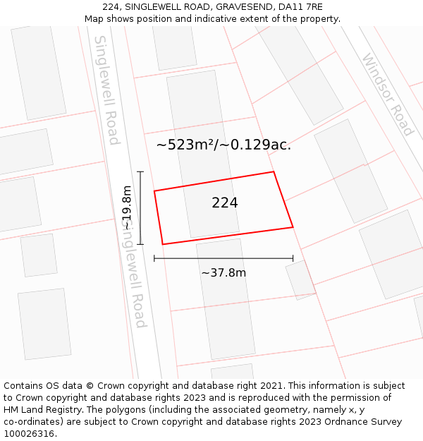 224, SINGLEWELL ROAD, GRAVESEND, DA11 7RE: Plot and title map
