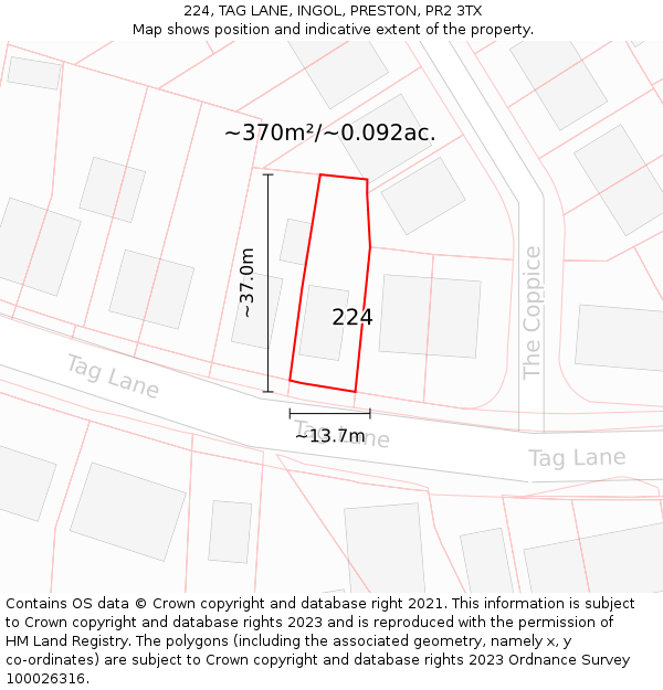 224, TAG LANE, INGOL, PRESTON, PR2 3TX: Plot and title map