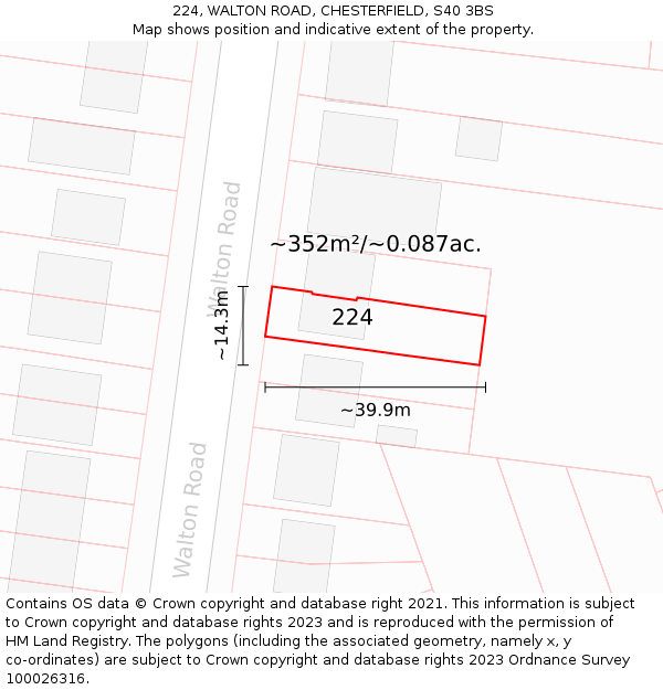 224, WALTON ROAD, CHESTERFIELD, S40 3BS: Plot and title map