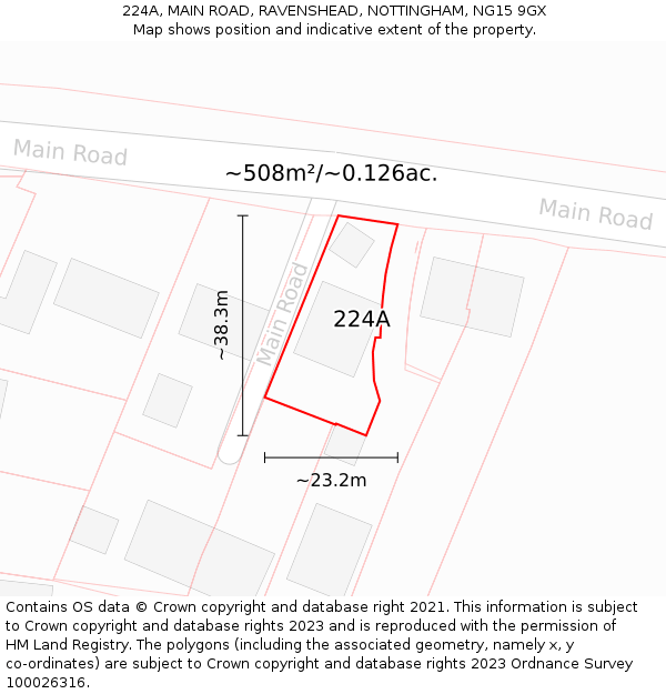 224A, MAIN ROAD, RAVENSHEAD, NOTTINGHAM, NG15 9GX: Plot and title map