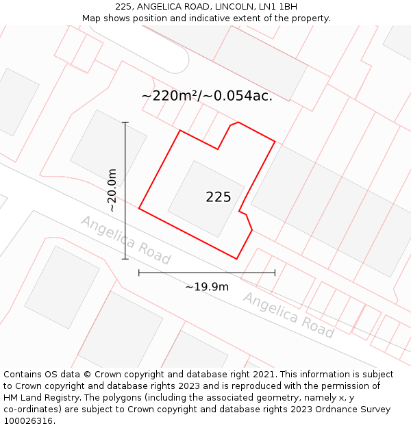225, ANGELICA ROAD, LINCOLN, LN1 1BH: Plot and title map