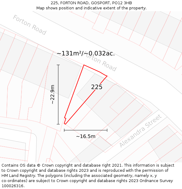 225, FORTON ROAD, GOSPORT, PO12 3HB: Plot and title map