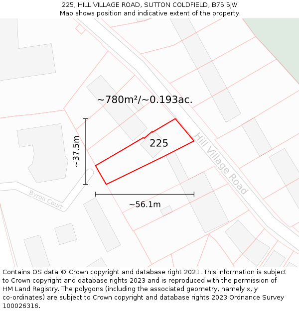 225, HILL VILLAGE ROAD, SUTTON COLDFIELD, B75 5JW: Plot and title map