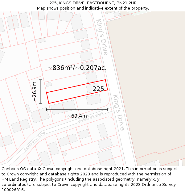 225, KINGS DRIVE, EASTBOURNE, BN21 2UP: Plot and title map
