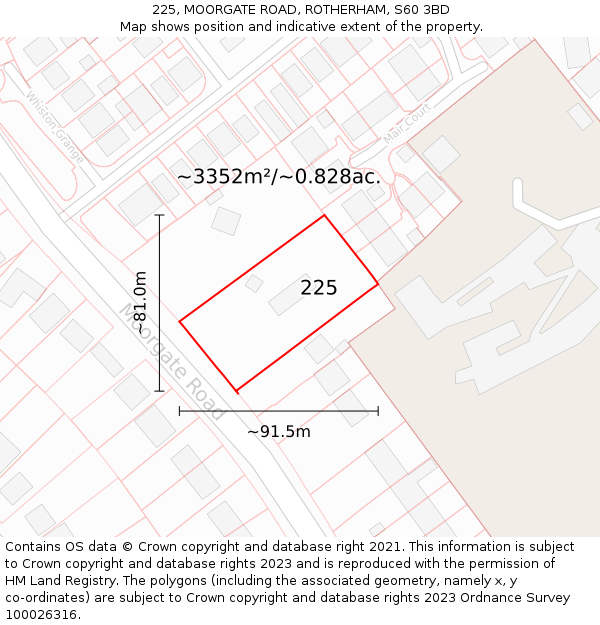 225, MOORGATE ROAD, ROTHERHAM, S60 3BD: Plot and title map