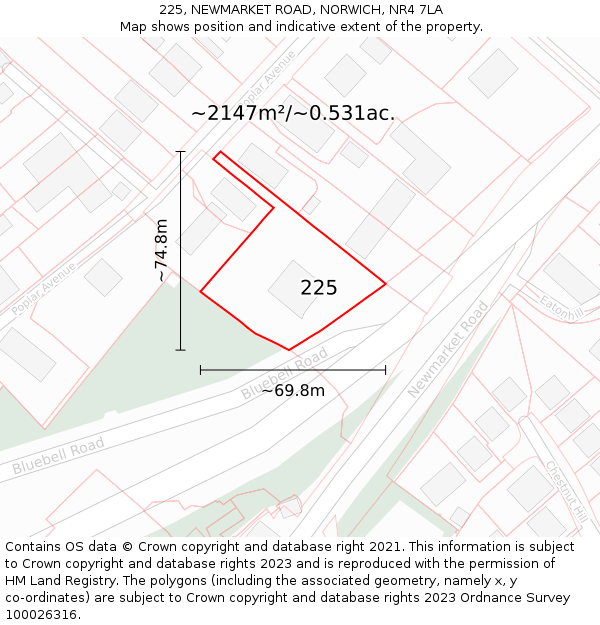 225, NEWMARKET ROAD, NORWICH, NR4 7LA: Plot and title map