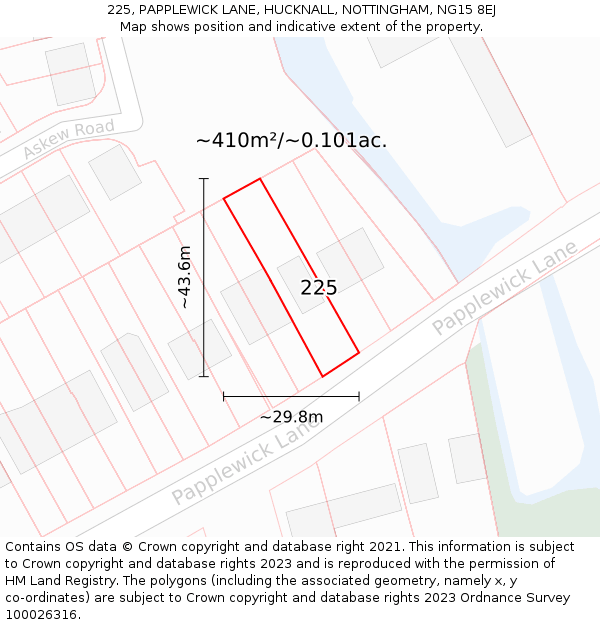 225, PAPPLEWICK LANE, HUCKNALL, NOTTINGHAM, NG15 8EJ: Plot and title map