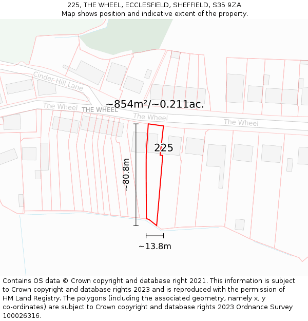 225, THE WHEEL, ECCLESFIELD, SHEFFIELD, S35 9ZA: Plot and title map