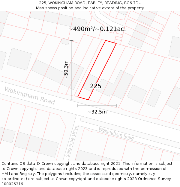 225, WOKINGHAM ROAD, EARLEY, READING, RG6 7DU: Plot and title map