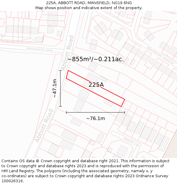 225A, ABBOTT ROAD, MANSFIELD, NG19 6NG: Plot and title map