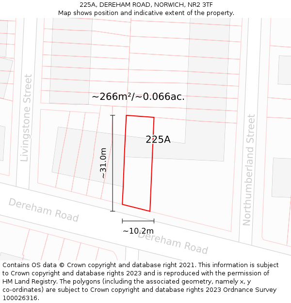 225A, DEREHAM ROAD, NORWICH, NR2 3TF: Plot and title map