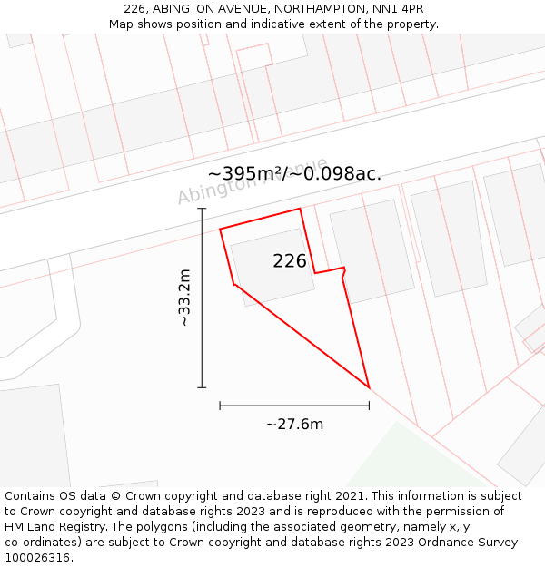 226, ABINGTON AVENUE, NORTHAMPTON, NN1 4PR: Plot and title map